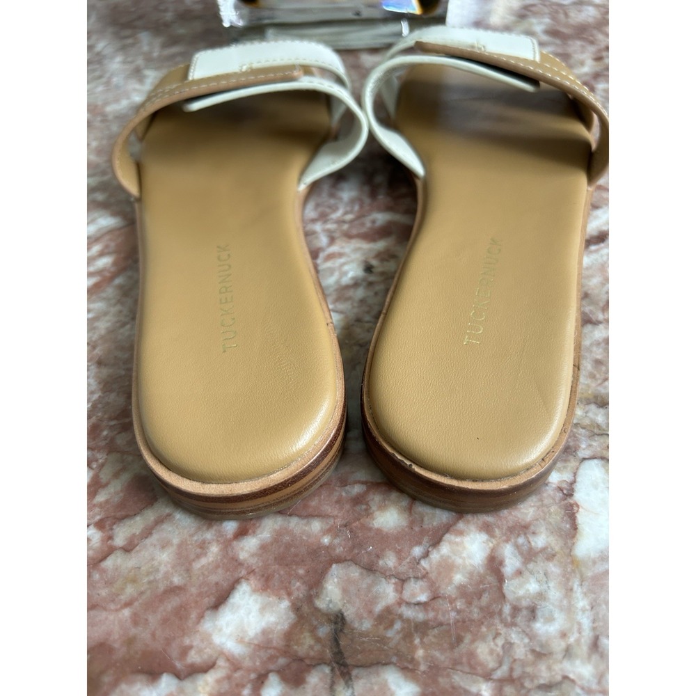 New Tuckernuck Muse Cognac White Leather Slide Flat Sandals Size 6.5, $165 - Picture 5 of 8
